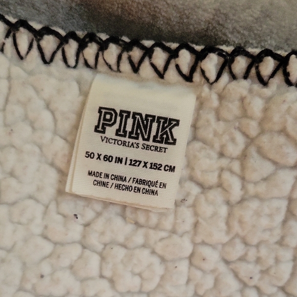 PINK Victoria's Secret Gray Blanket with Black Accents - Picture 4 of 4
